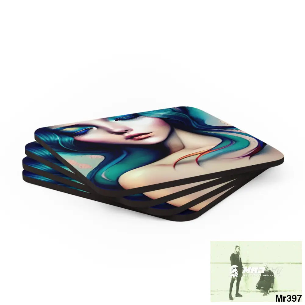 Many faces in Common places in the style of Anna Corkwood Coaster Set Cork / 3.75’’ × 3.75’’ / Square Home Decor