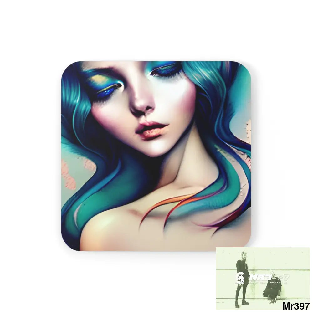 Many faces in Common places in the style of Anna Corkwood Coaster Set Cork / 3.75’’ × 3.75’’ / Square Home Decor