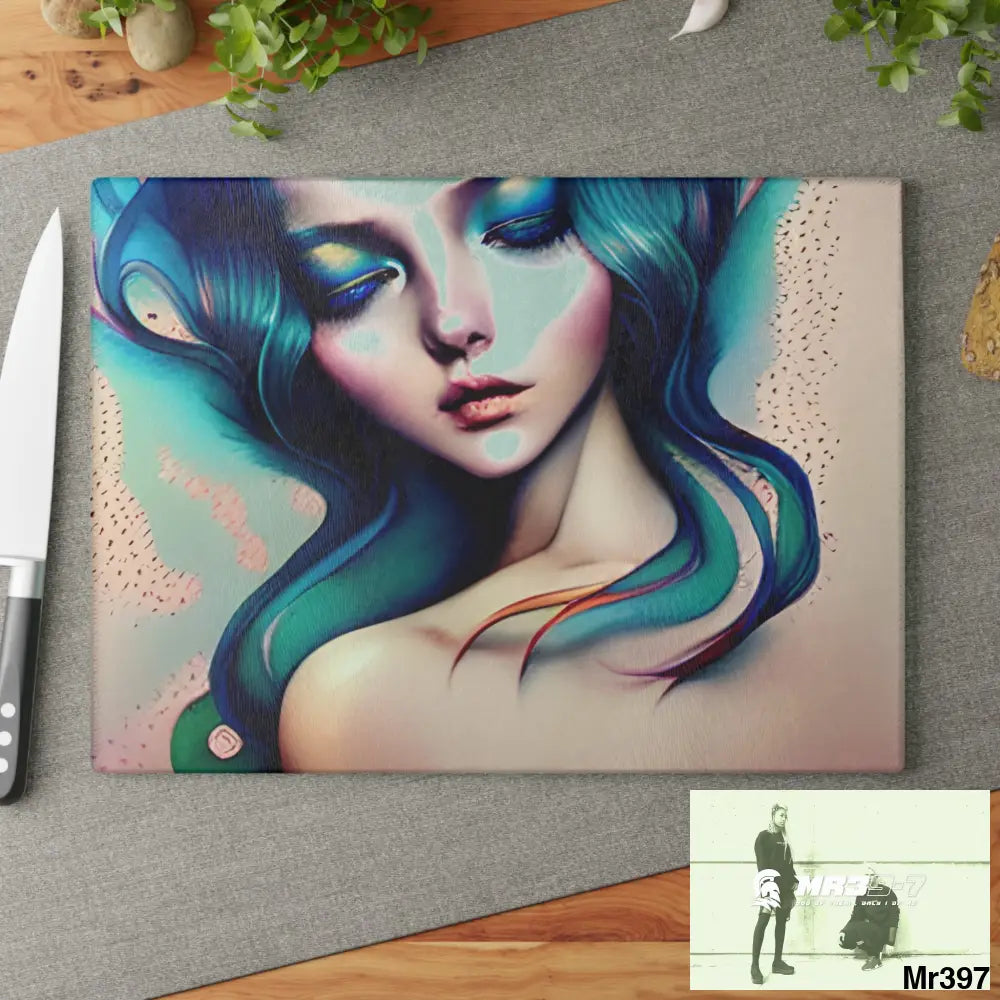 Many faces in common places in the style of Anna Glass Cutting Board Home Decor