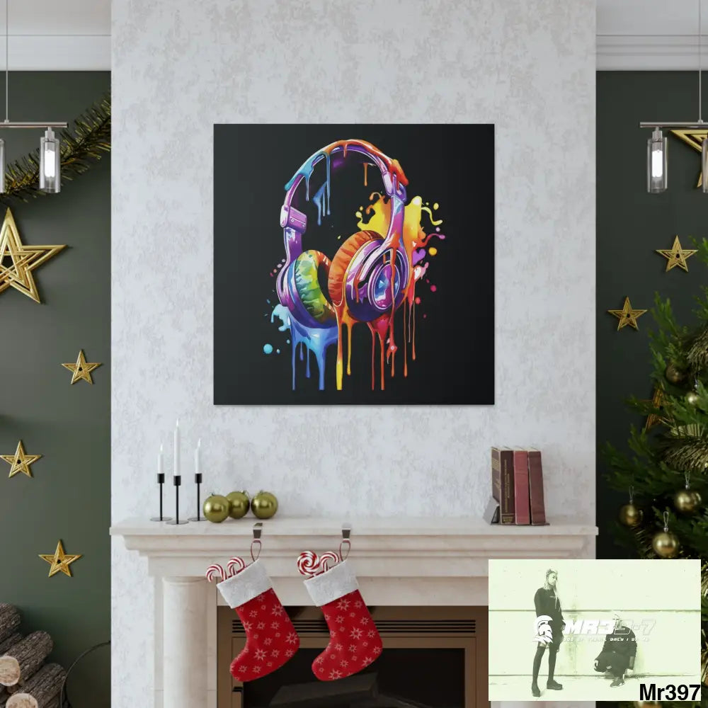 Melting headphones Canvas Gallery Wrap 36″ x 36″ / Premium Gallery Wraps (1.25″) Canvas