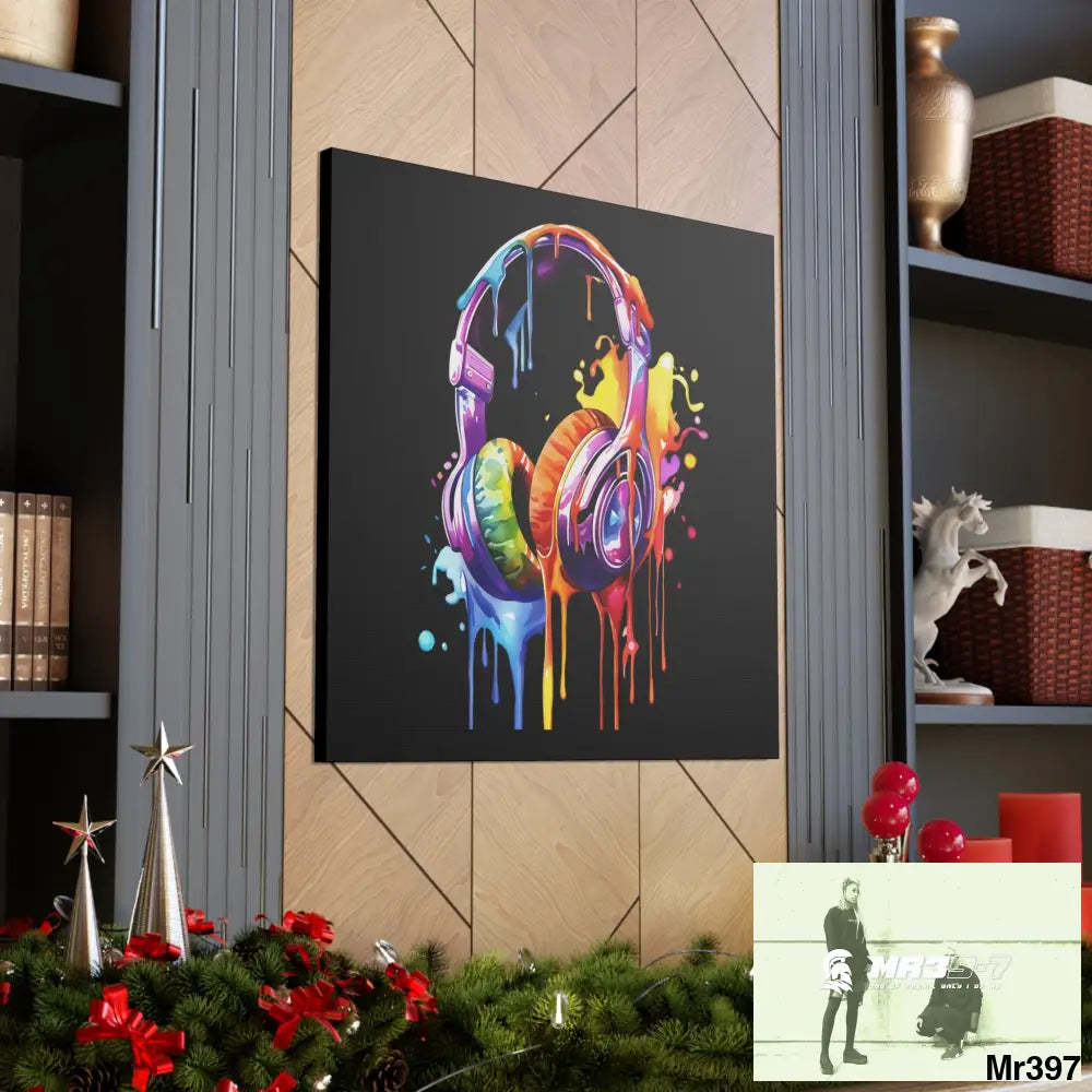 Melting headphones Canvas Gallery Wrap 36″ x 36″ / Premium Gallery Wraps (1.25″) Canvas