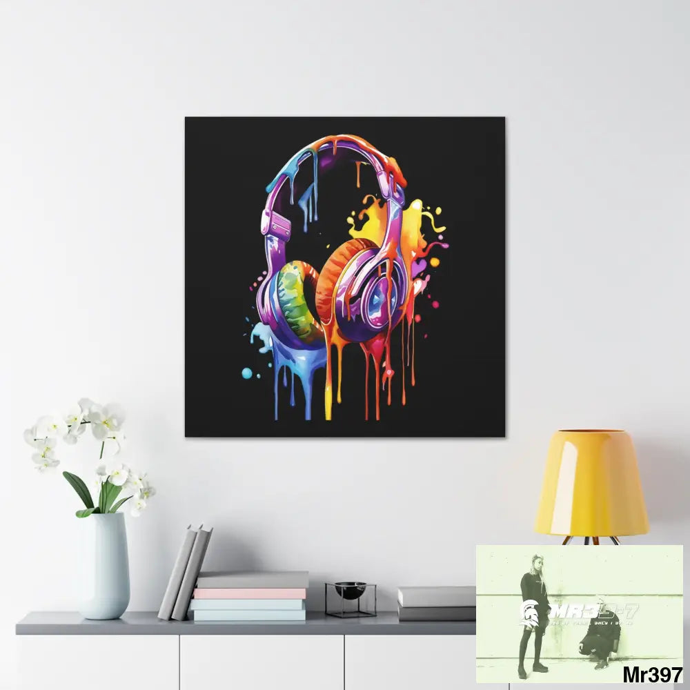 Melting headphones Canvas Gallery Wrap 36″ x 36″ / Premium Gallery Wraps (1.25″) Canvas