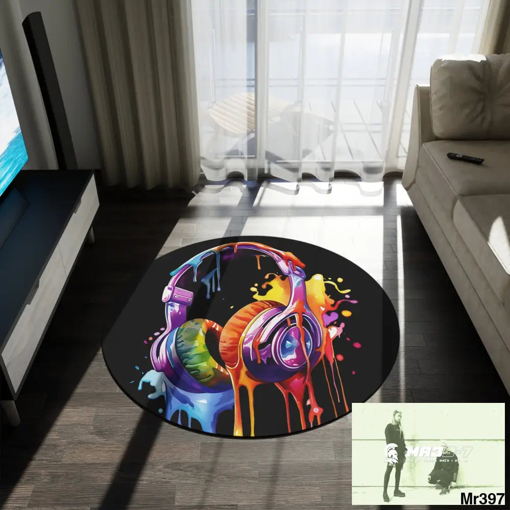 Melting Headphones Round Rug 60’’ × 60’’ Home Decor