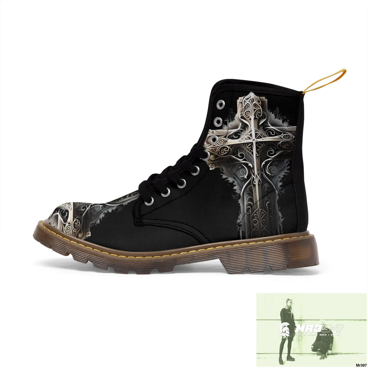 Metallic Gothic Cross Mens Canvas Boots Shoes