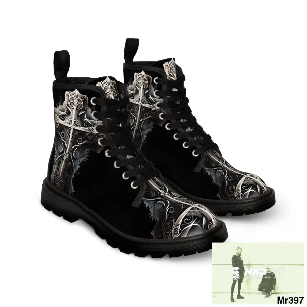 Metallic Gothic Cross Mens Canvas Boots Shoes