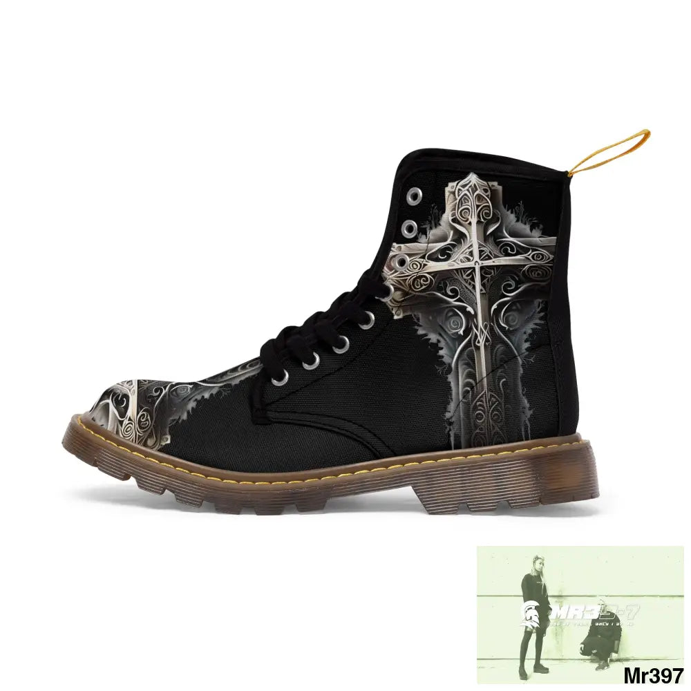 Metallic Gothic Cross Mens Canvas Boots Shoes