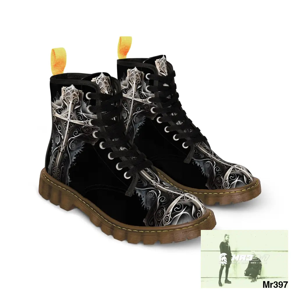 Metallic Gothic Cross Mens Canvas Boots Shoes