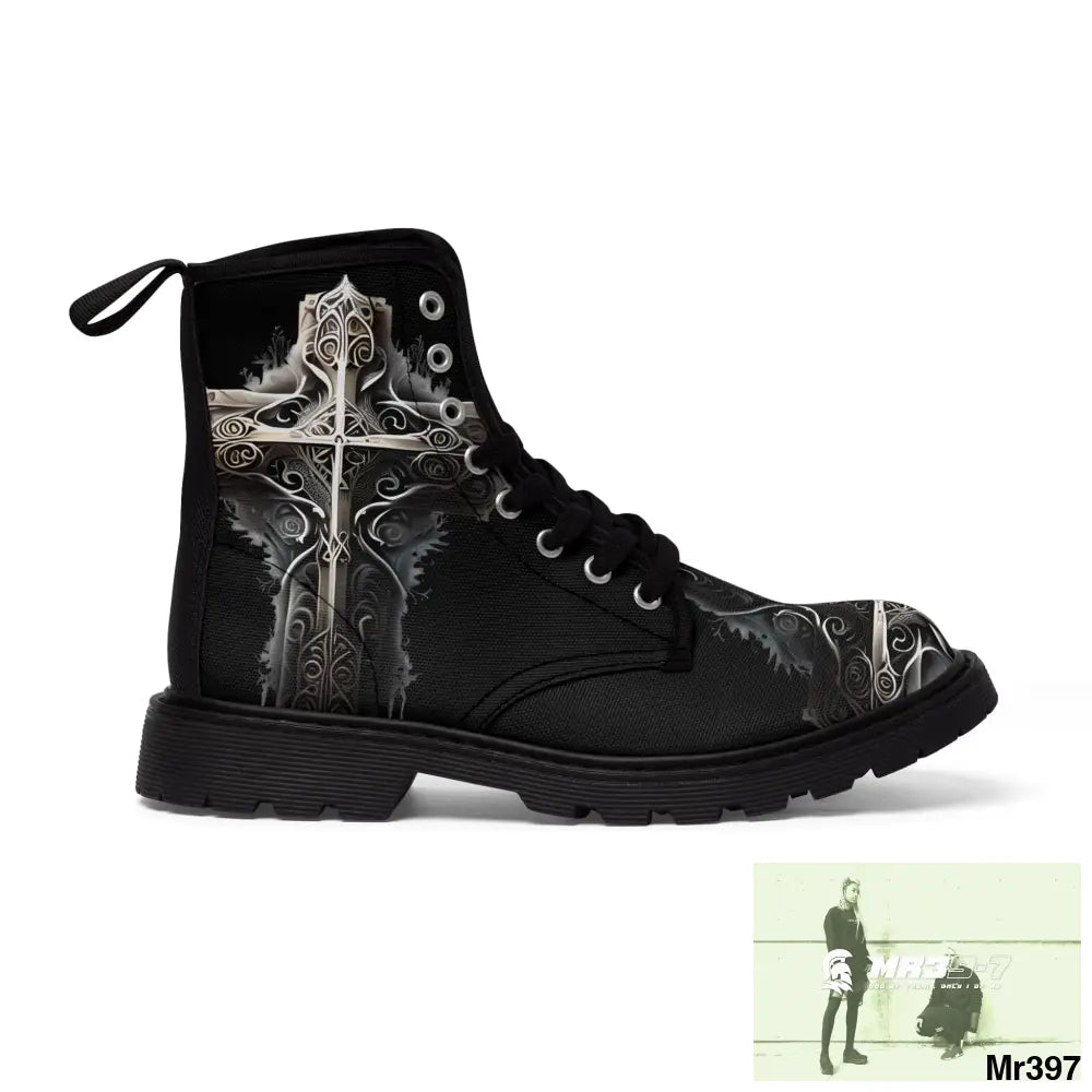 Metallic Gothic Cross Mens Canvas Boots Shoes