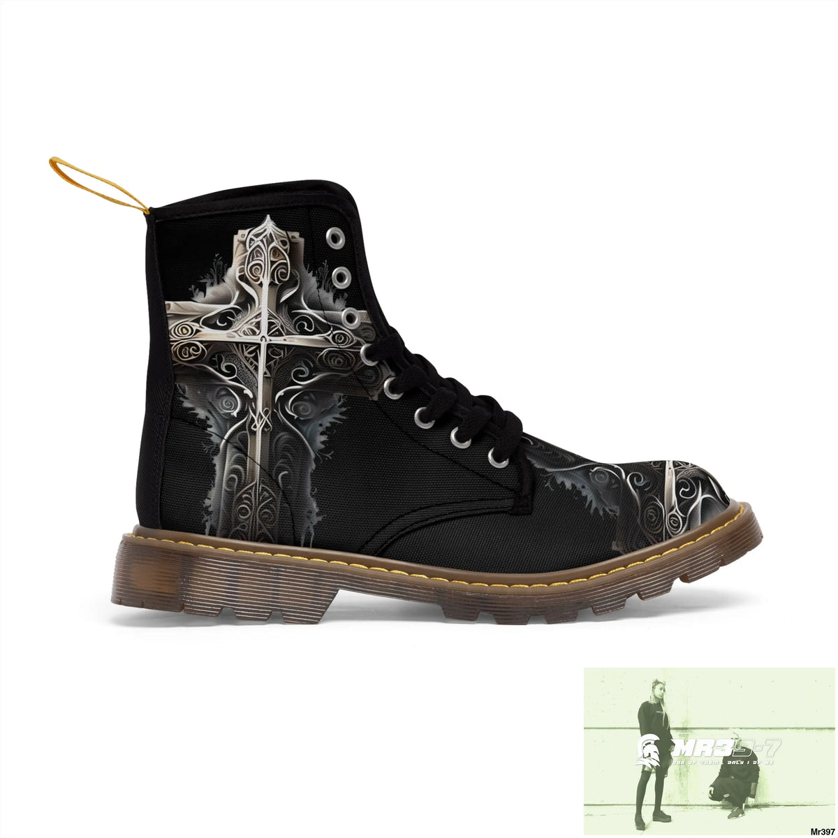 Metallic Gothic Cross Mens Canvas Boots Shoes