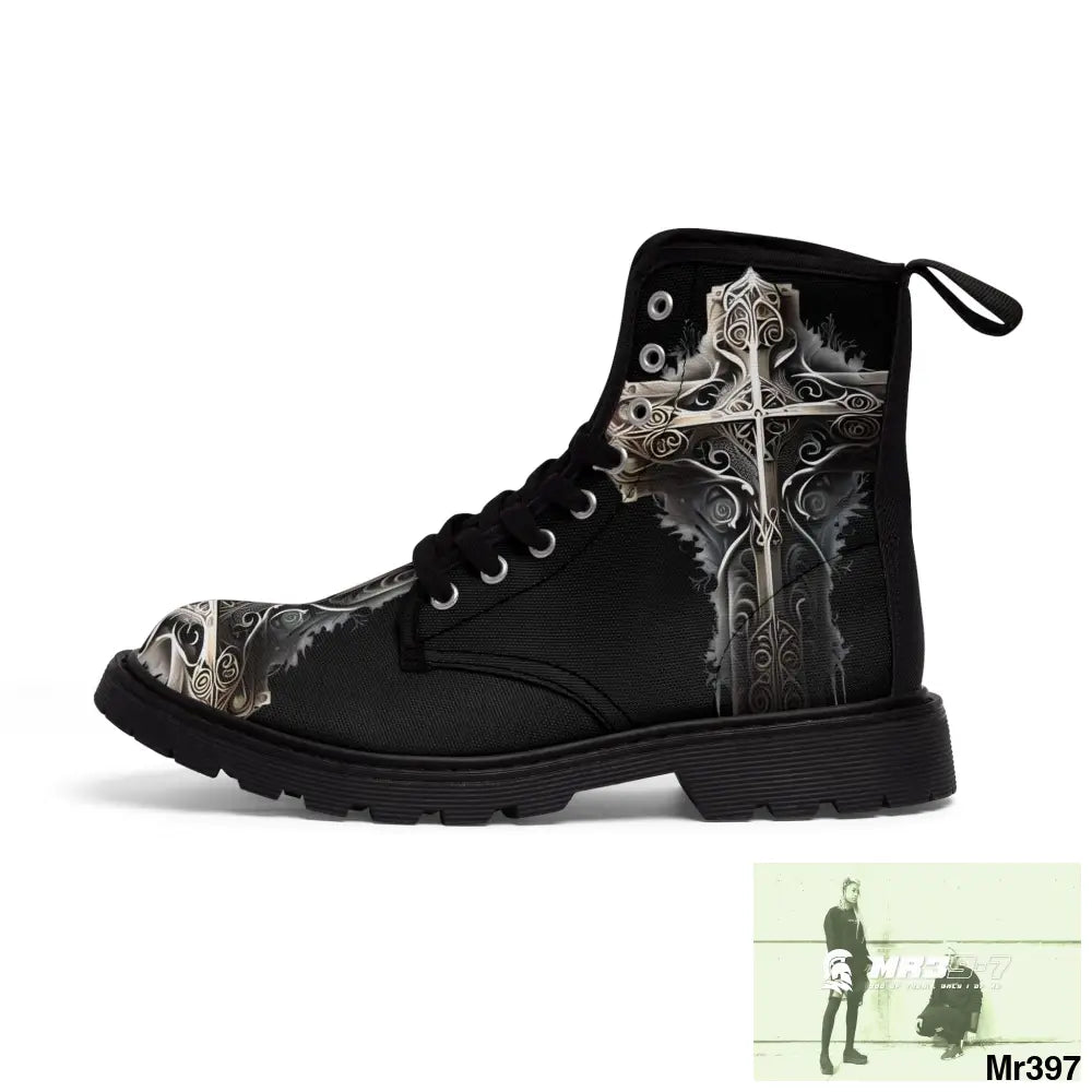 Metallic Gothic Cross Mens Canvas Boots Shoes