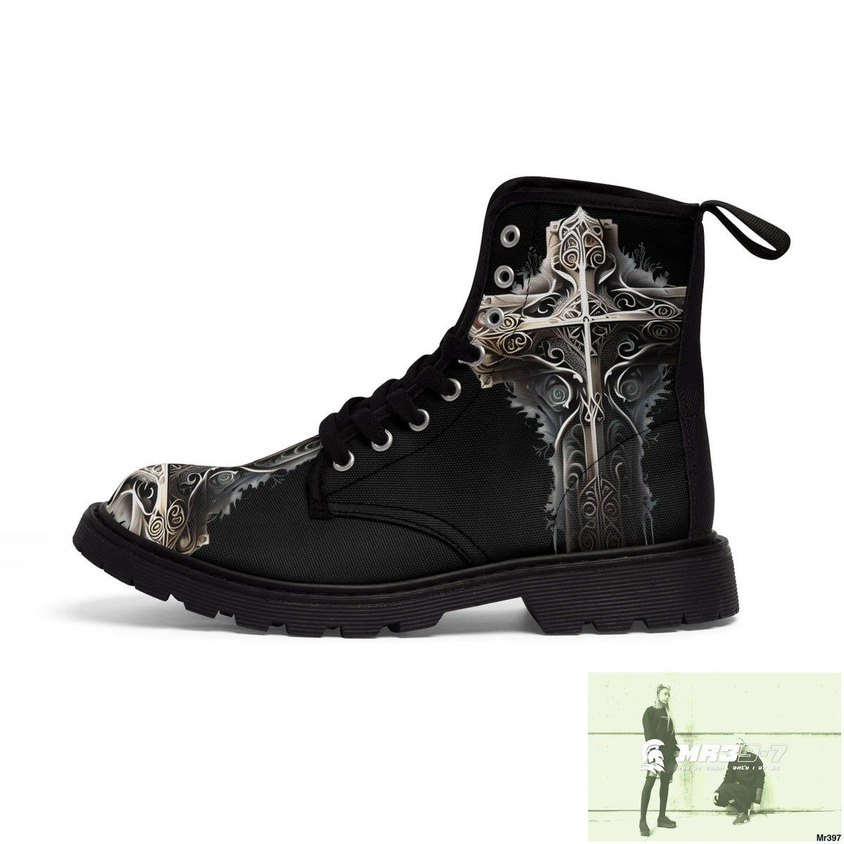Metallic Gothic Cross Mens Canvas Boots Shoes