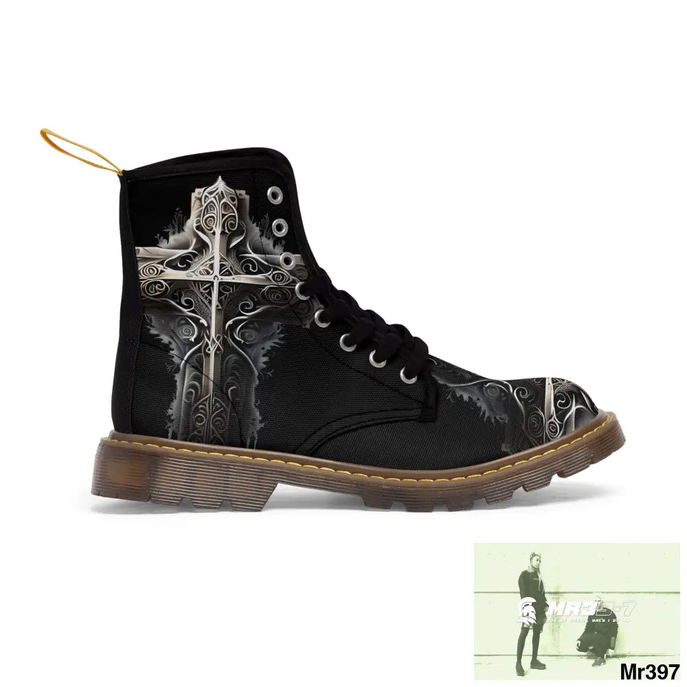 Metallic Gothic Cross Mens Canvas Boots Shoes