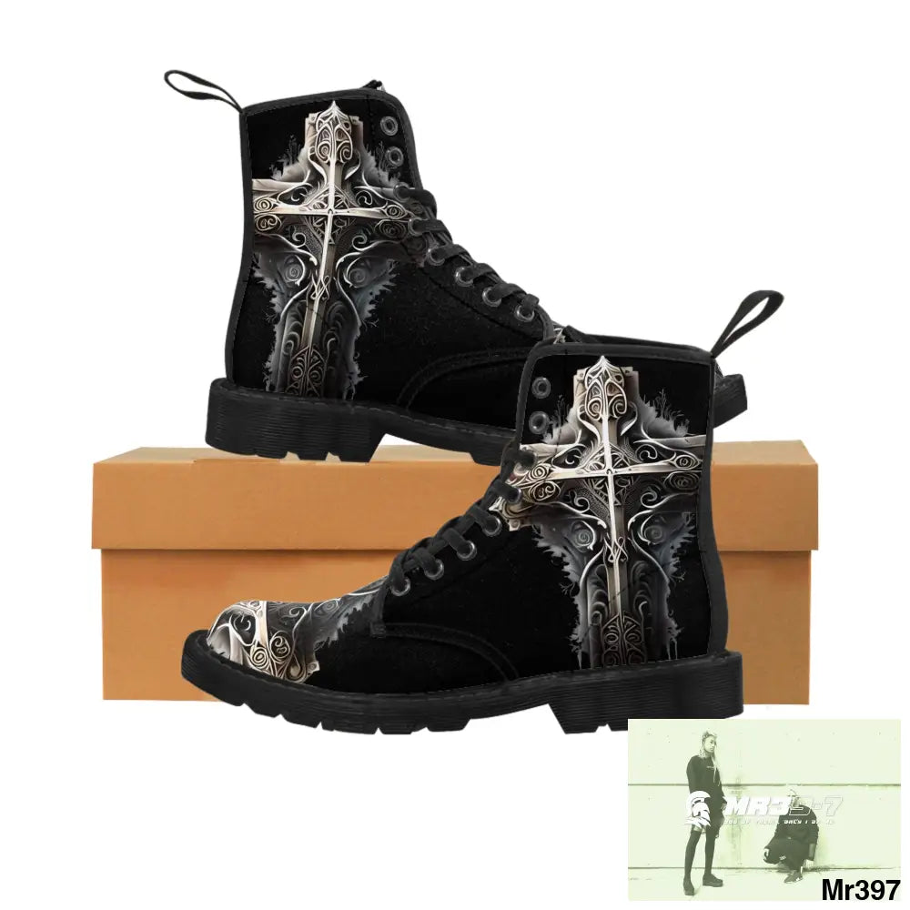 Metallic Gothic Cross Mens Canvas Boots US 7 / Black sole Shoes