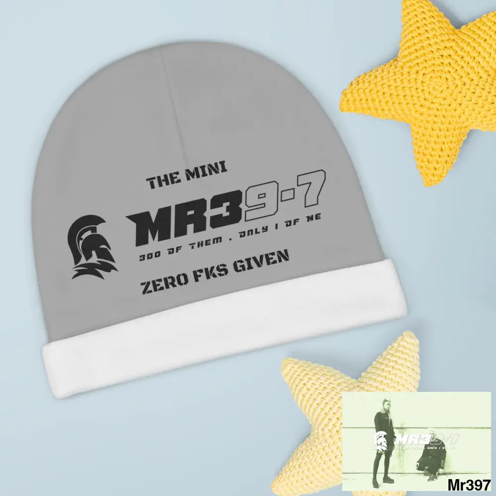 Mini MR39 Baby Beanie (AOP) Zero fks Given One size / White All Over Prints