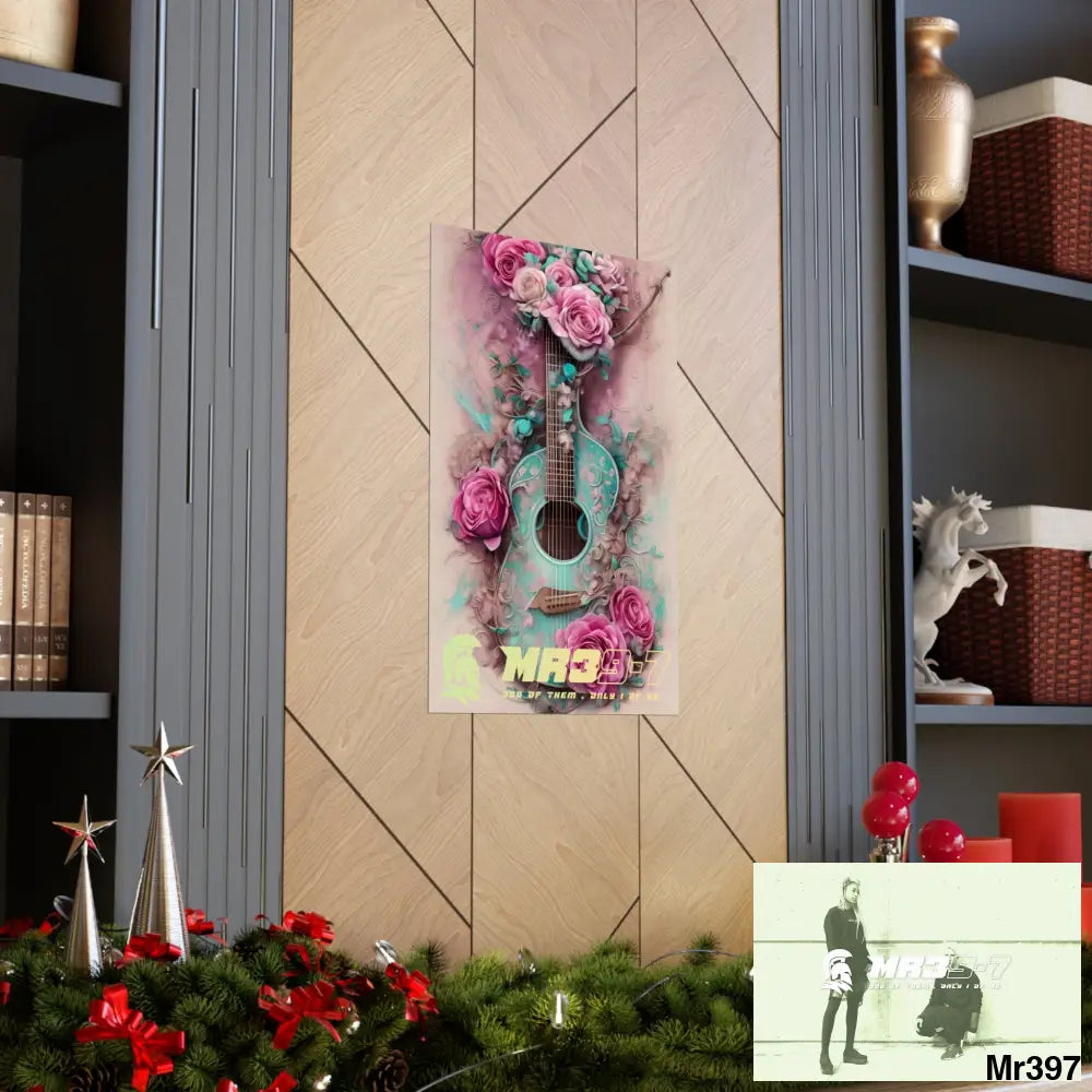 MR 39 A guitar with pink roses and guitar Matte Vertical Posters Poster