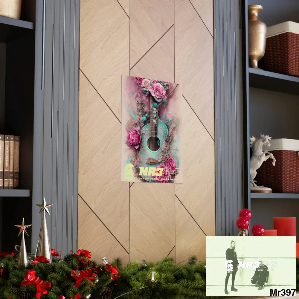 MR 39 A guitar with pink roses and guitar Matte Vertical Posters Poster
