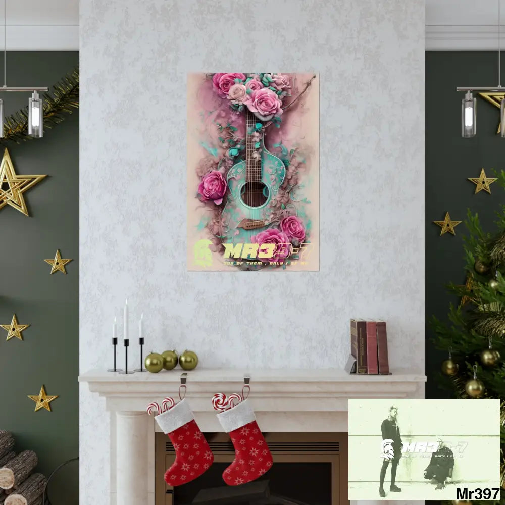 MR 39 A guitar with pink roses and guitar Matte Vertical Posters Poster