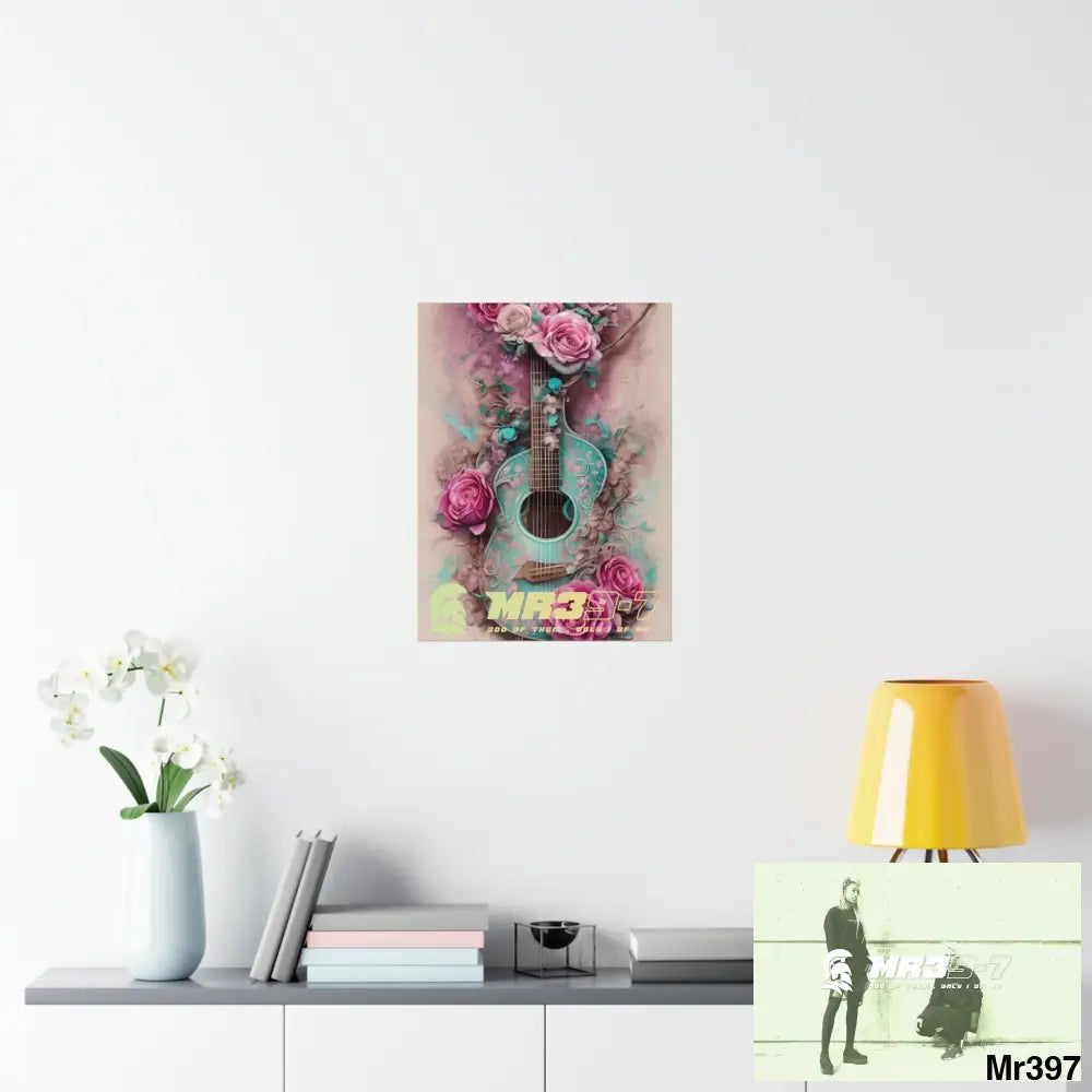 MR 39 A guitar with pink roses and guitar Matte Vertical Posters Poster