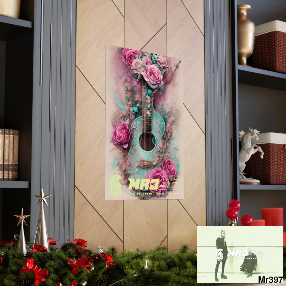 MR 39 A guitar with pink roses and guitar Matte Vertical Posters Poster