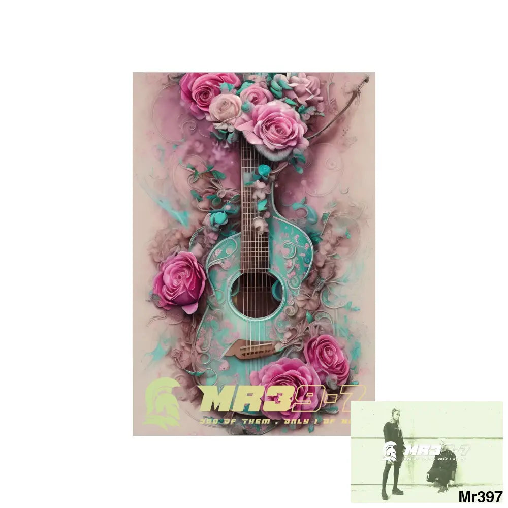 MR 39 A guitar with pink roses and guitar Matte Vertical Posters Poster