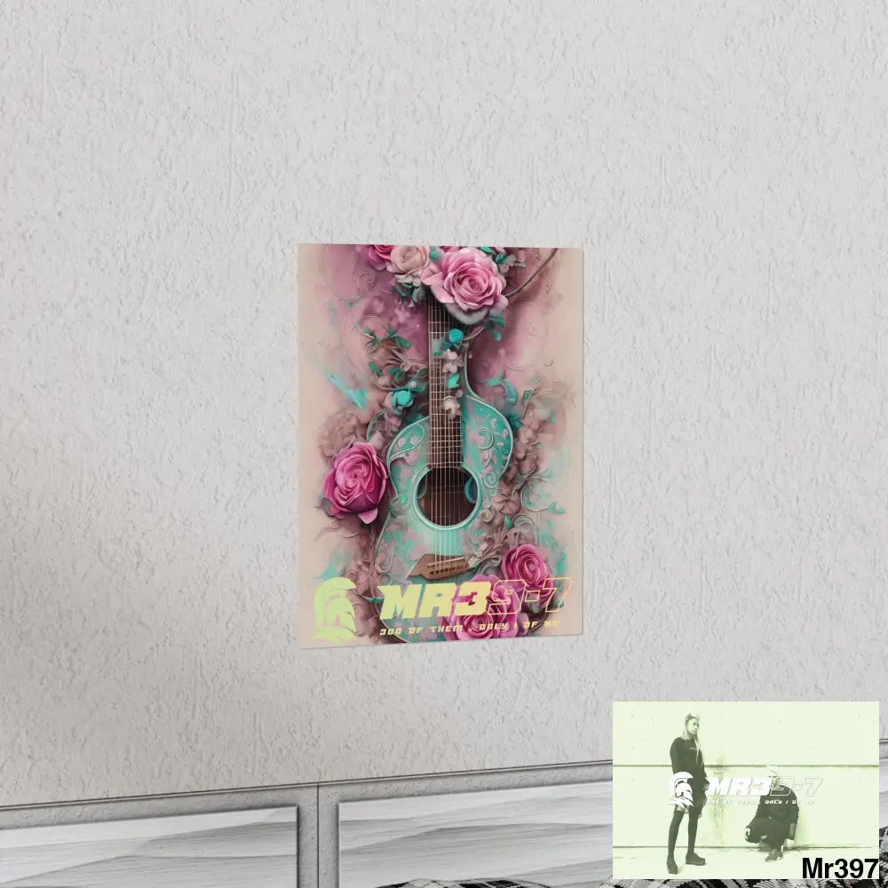 MR 39 A guitar with pink roses and guitar Matte Vertical Posters Poster