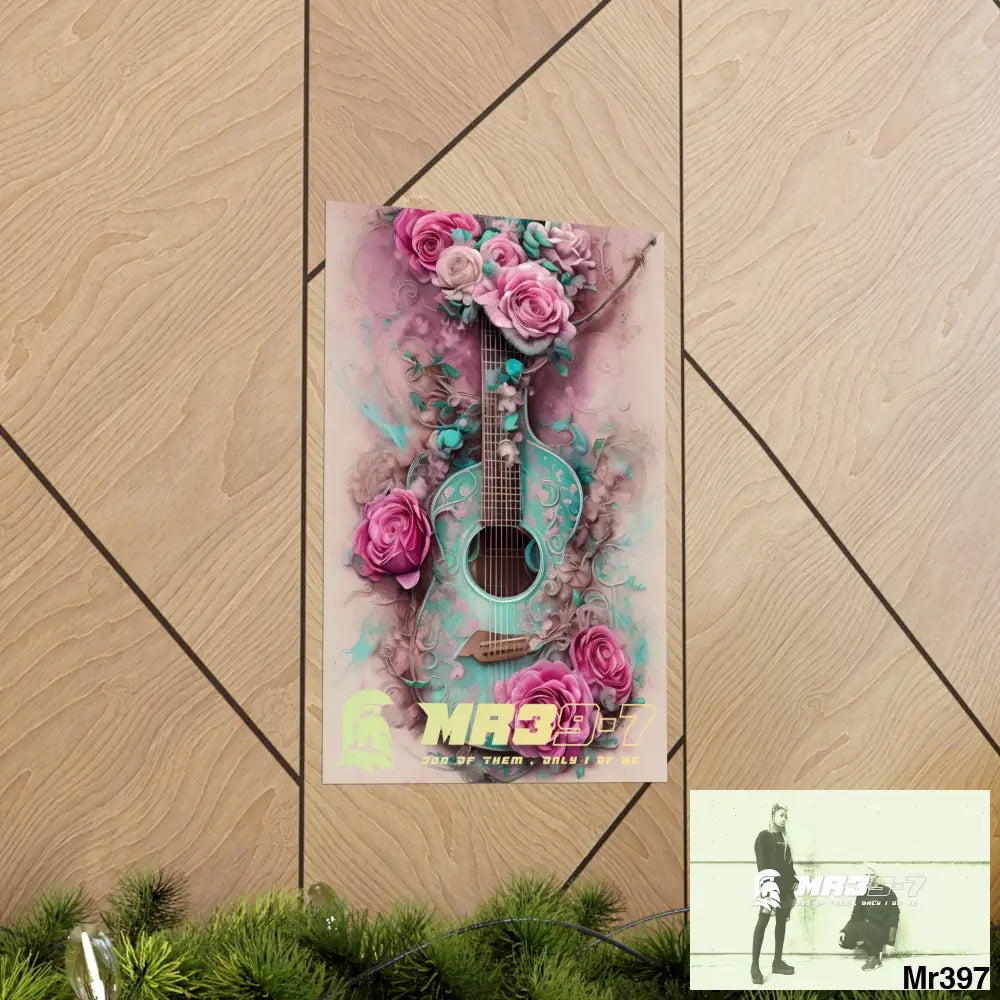 MR 39 A guitar with pink roses and guitar Matte Vertical Posters Poster