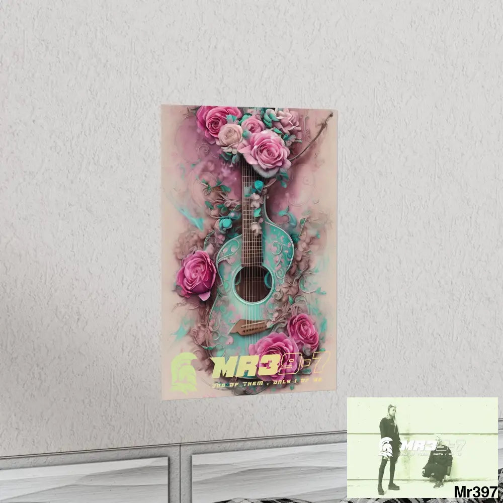 MR 39 A guitar with pink roses and guitar Matte Vertical Posters Poster