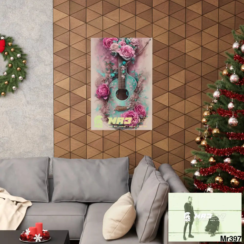 MR 39 A guitar with pink roses and guitar Matte Vertical Posters Poster