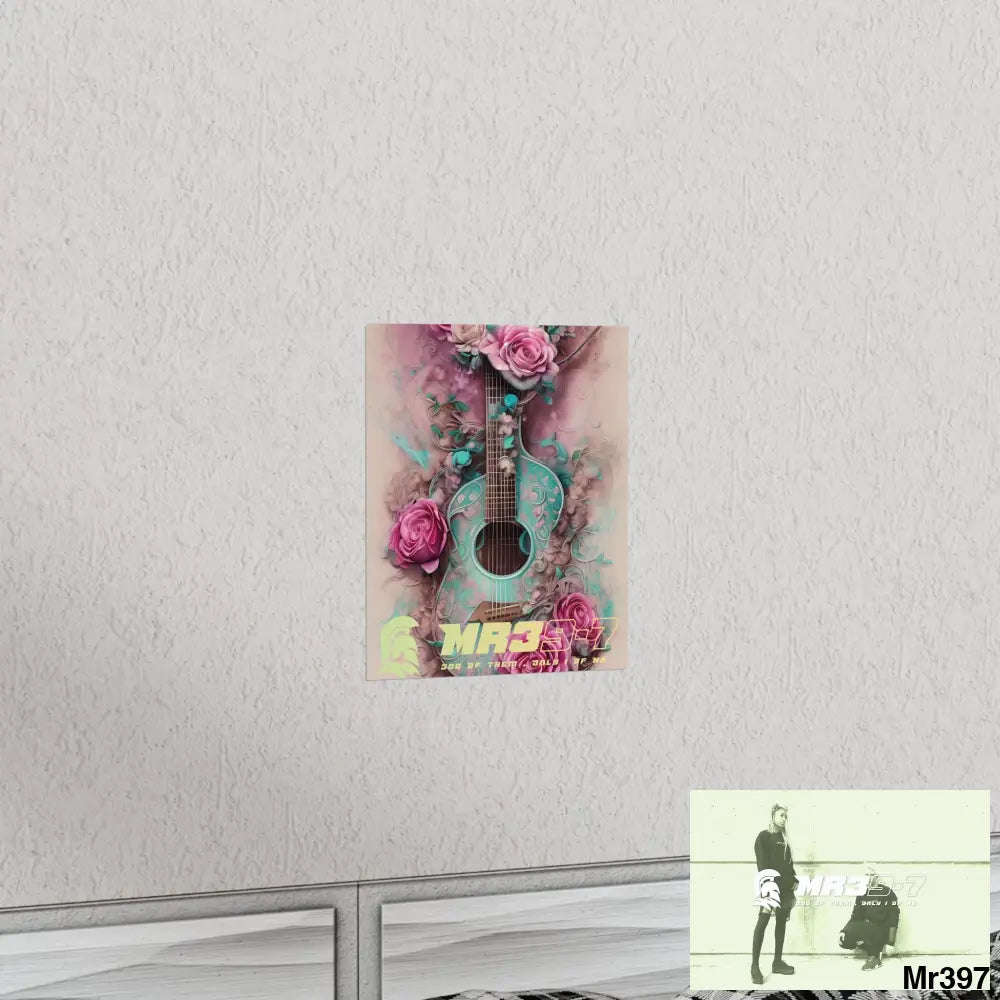 MR 39 A guitar with pink roses and guitar Matte Vertical Posters Poster