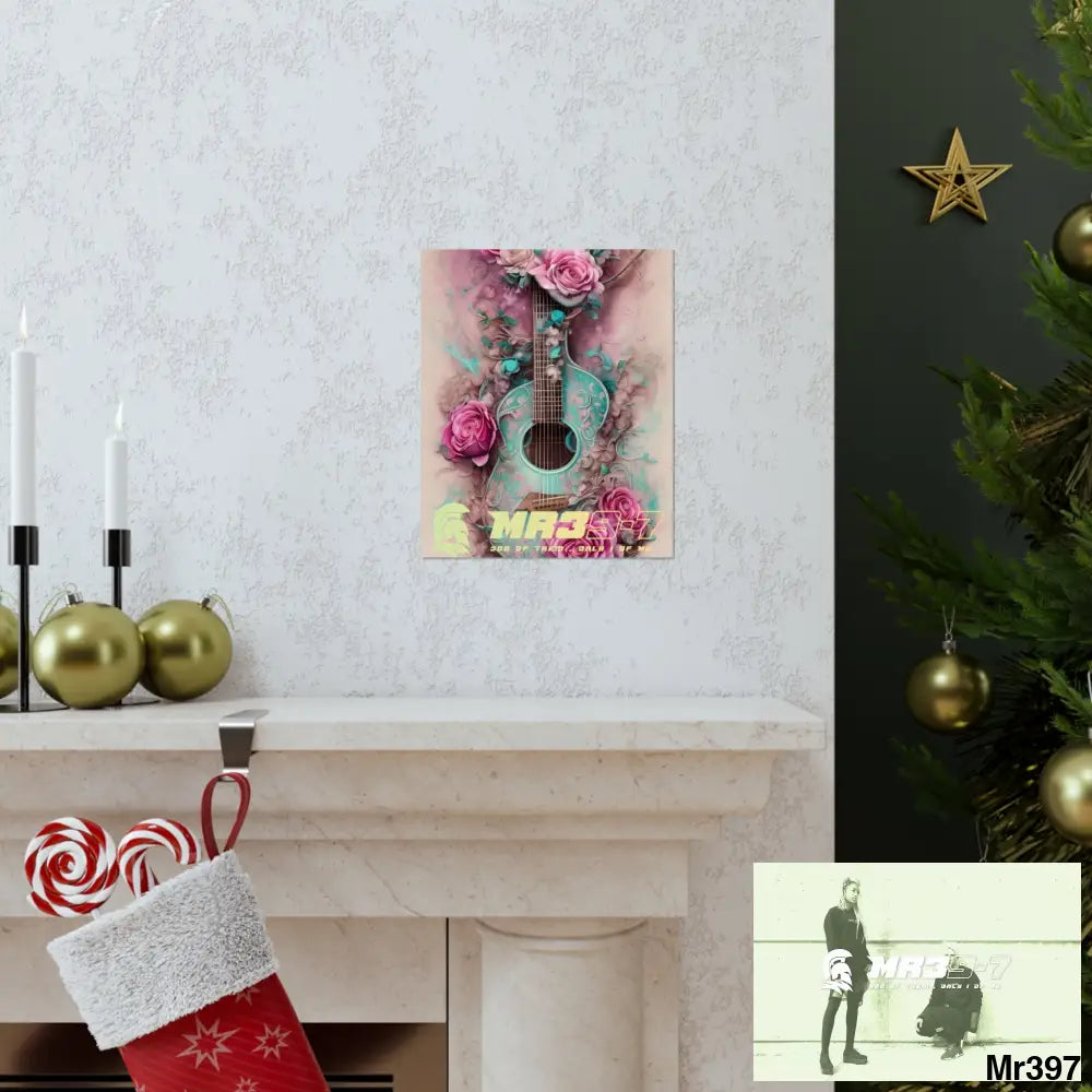 MR 39 A guitar with pink roses and guitar Matte Vertical Posters Poster