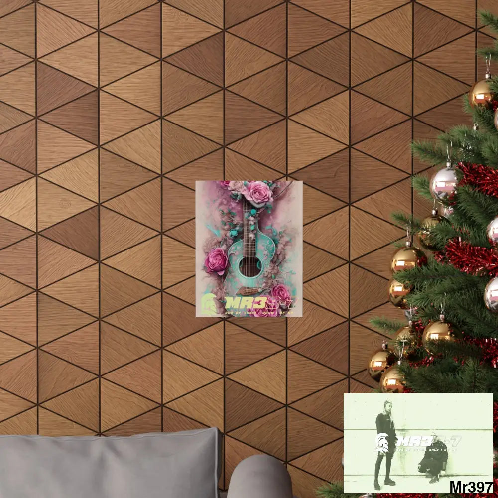 MR 39 A guitar with pink roses and guitar Matte Vertical Posters Poster