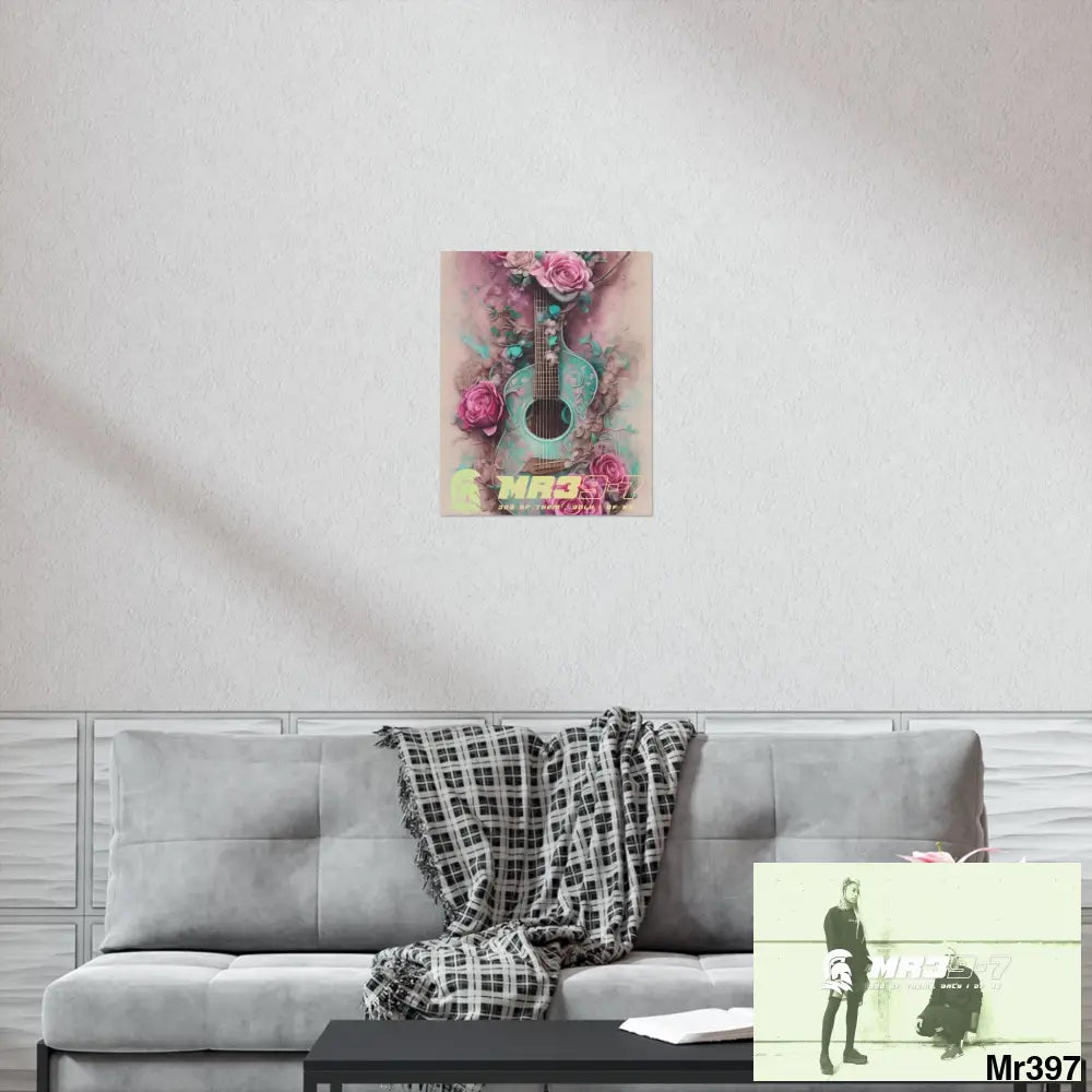 MR 39 A guitar with pink roses and guitar Matte Vertical Posters Poster