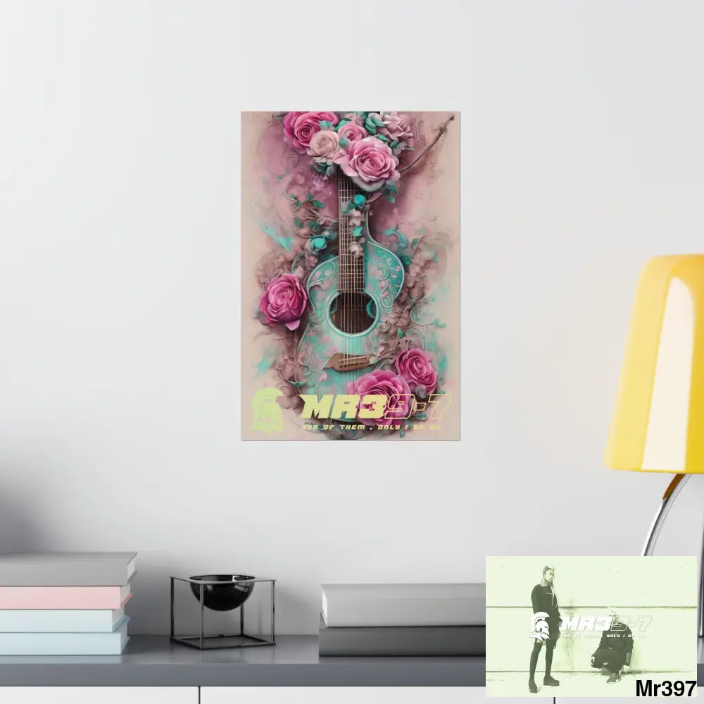 MR 39 A guitar with pink roses and guitar Matte Vertical Posters Poster