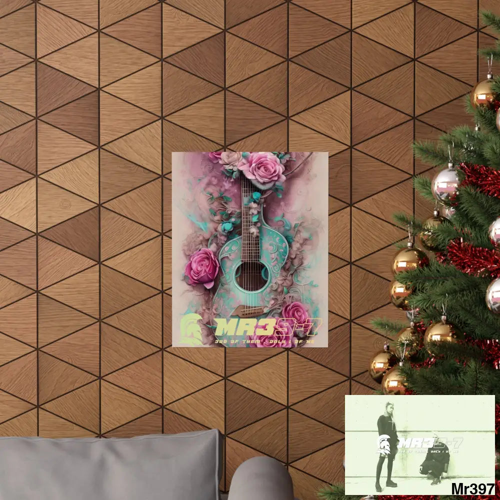 MR 39 A guitar with pink roses and guitar Matte Vertical Posters Poster