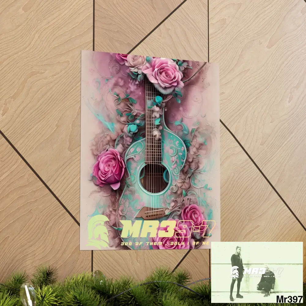 MR 39 A guitar with pink roses and guitar Matte Vertical Posters Poster