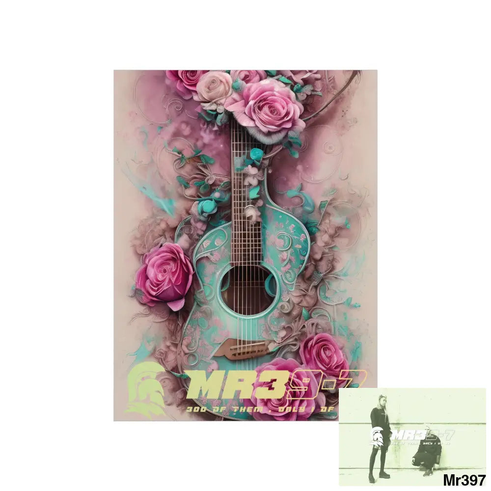 MR 39 A guitar with pink roses and guitar Matte Vertical Posters Poster