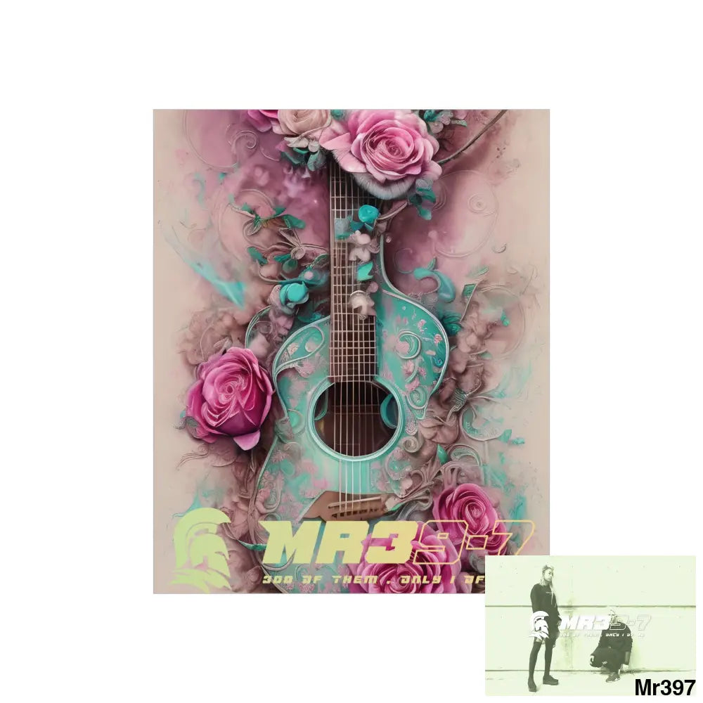 MR 39 A guitar with pink roses and guitar Matte Vertical Posters Poster