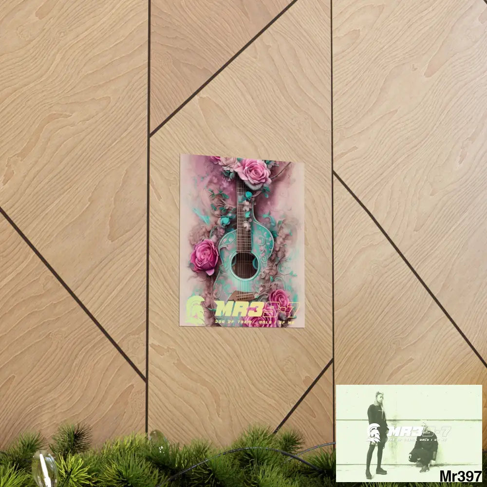 MR 39 A guitar with pink roses and guitar Matte Vertical Posters Poster