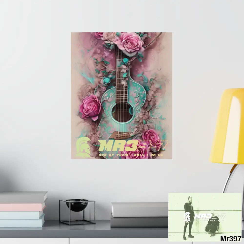 MR 39 A guitar with pink roses and guitar Matte Vertical Posters Poster