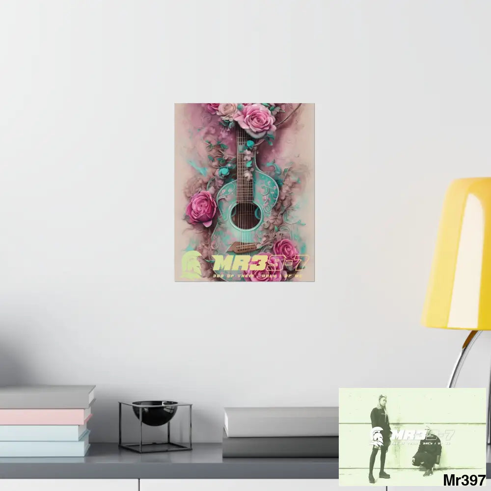 MR 39 A guitar with pink roses and guitar Matte Vertical Posters Poster
