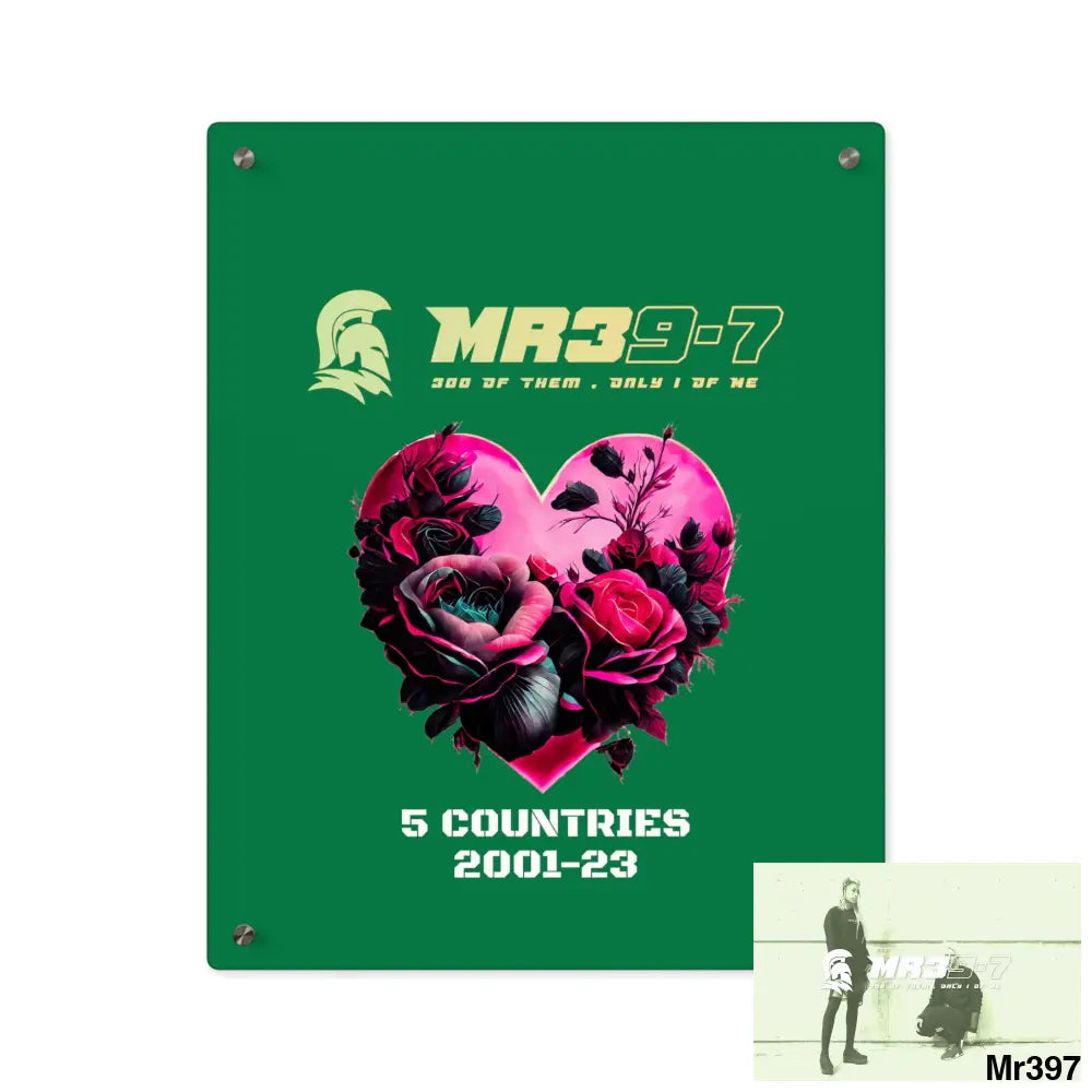 MR39-7 5 Countries 2001-23 Heart made of pink roses with black accents Acrylic Wall Art Panels 16″ x 20″ (Vertical)