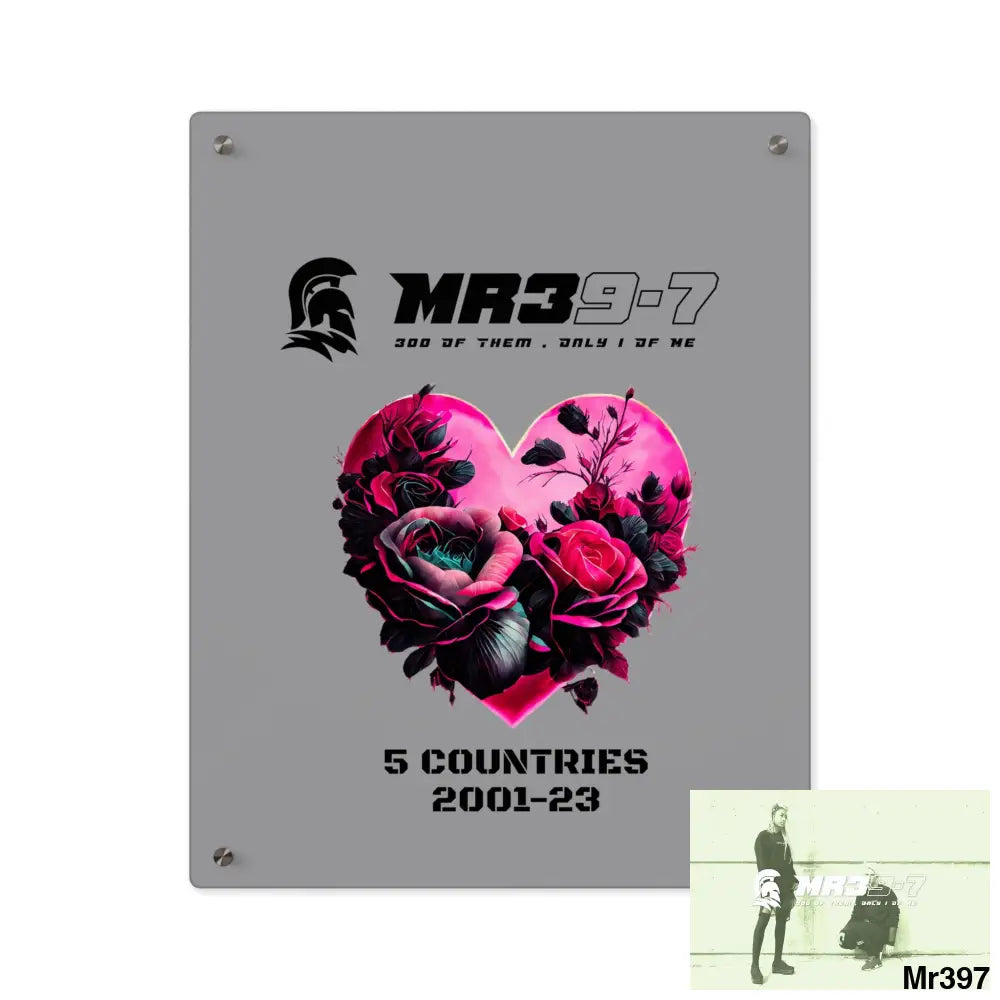 MR39-7 5 Countries 2001-23 Heart made of pink roses with black accents Acrylic Wall Art Panels 16″ x 20″ (Vertical)