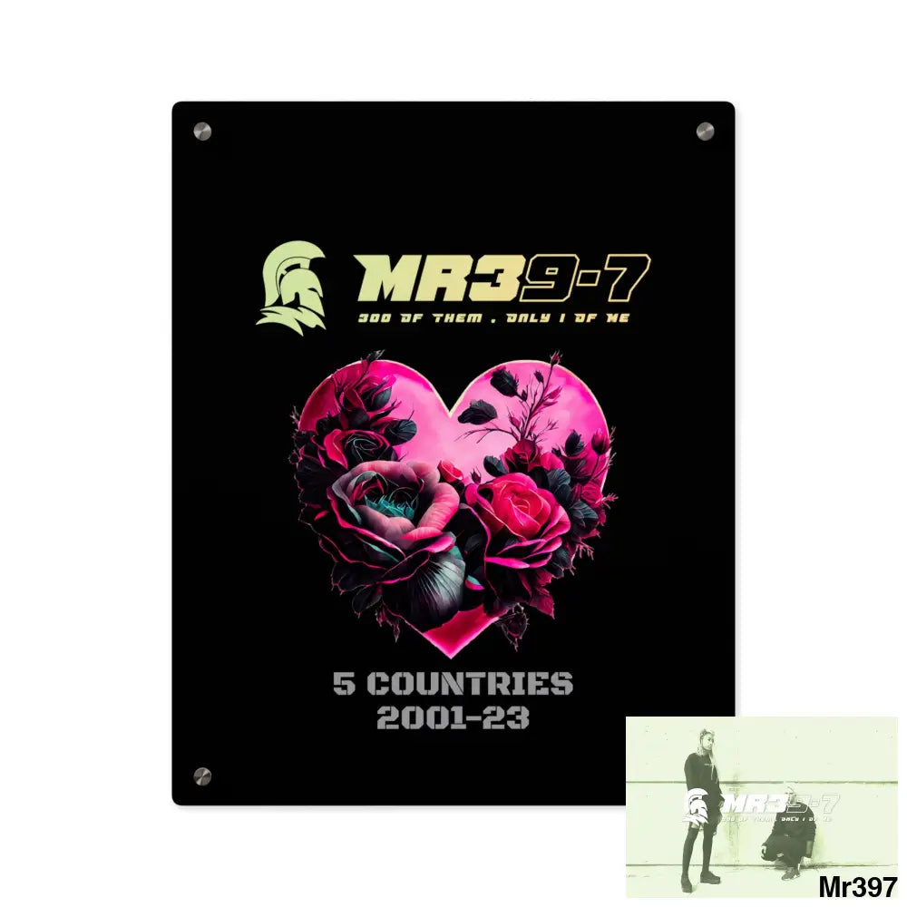 MR39-7 5 Countries 2001-23 Heart made of pink roses with black accents Acrylic Wall Art Panels 16″ x 20″ (Vertical)