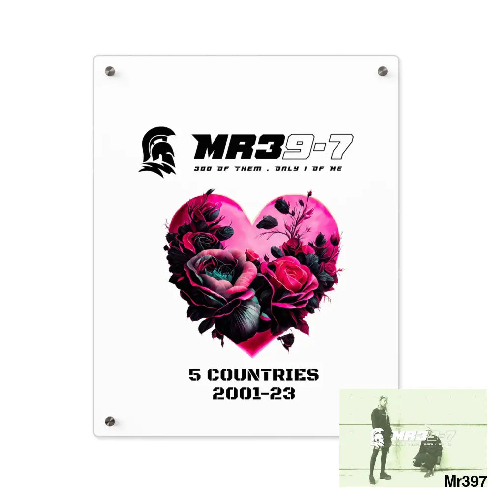 MR39-7 5 Countries 2001-23 Heart made of pink roses with black accents Acrylic Wall Art Panels 16″ x 20″ (Vertical)