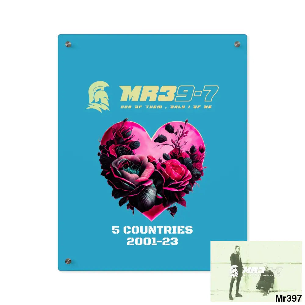 MR39-7 5 Countries 2001-23 Heart made of pink roses with black accents Acrylic Wall Art Panels 16″ x 20″ (Vertical)