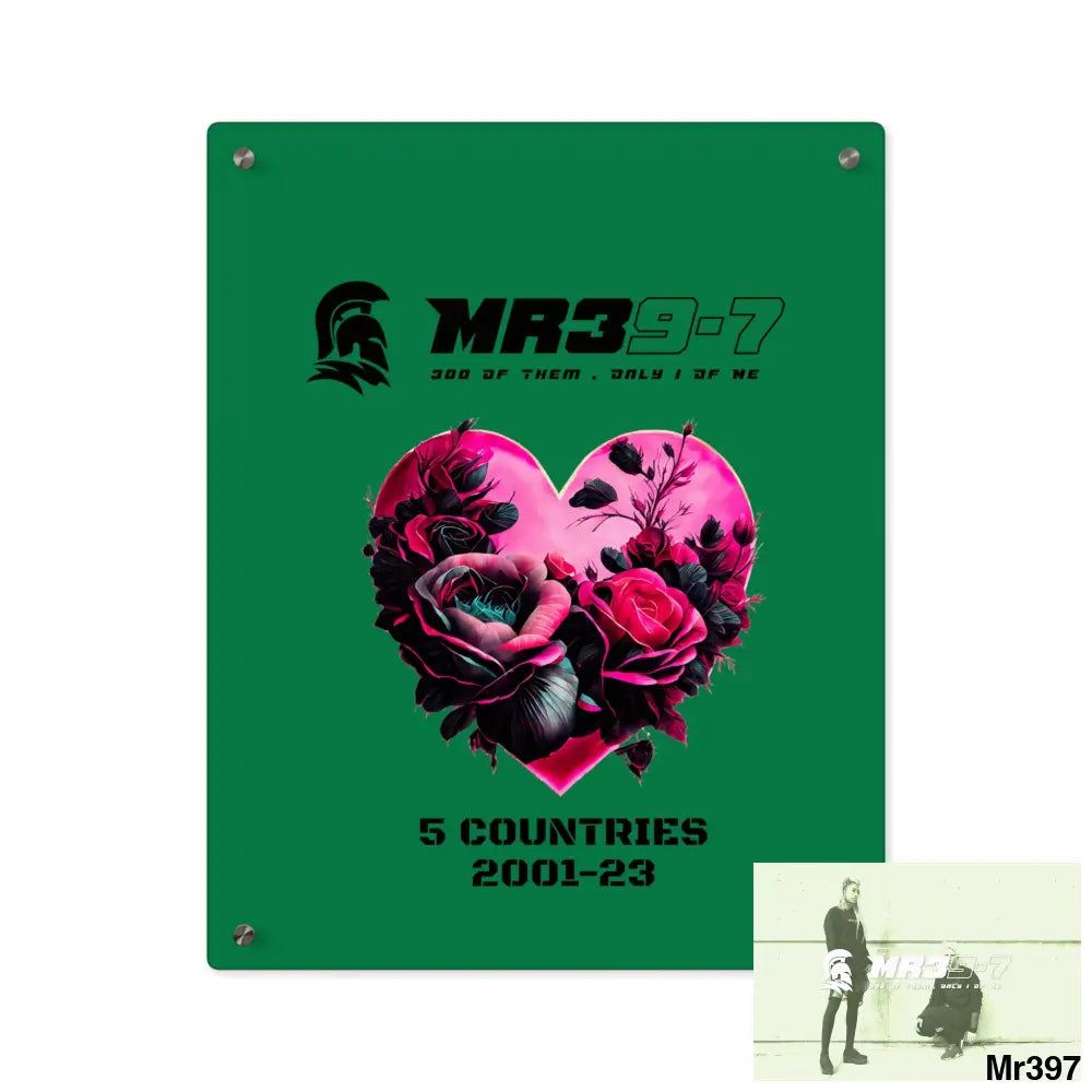 MR39-7 5 Countries 2001-23 Heart made of pink roses with black accents Acrylic Wall Art Panels 16″ x 20″ (Vertical)