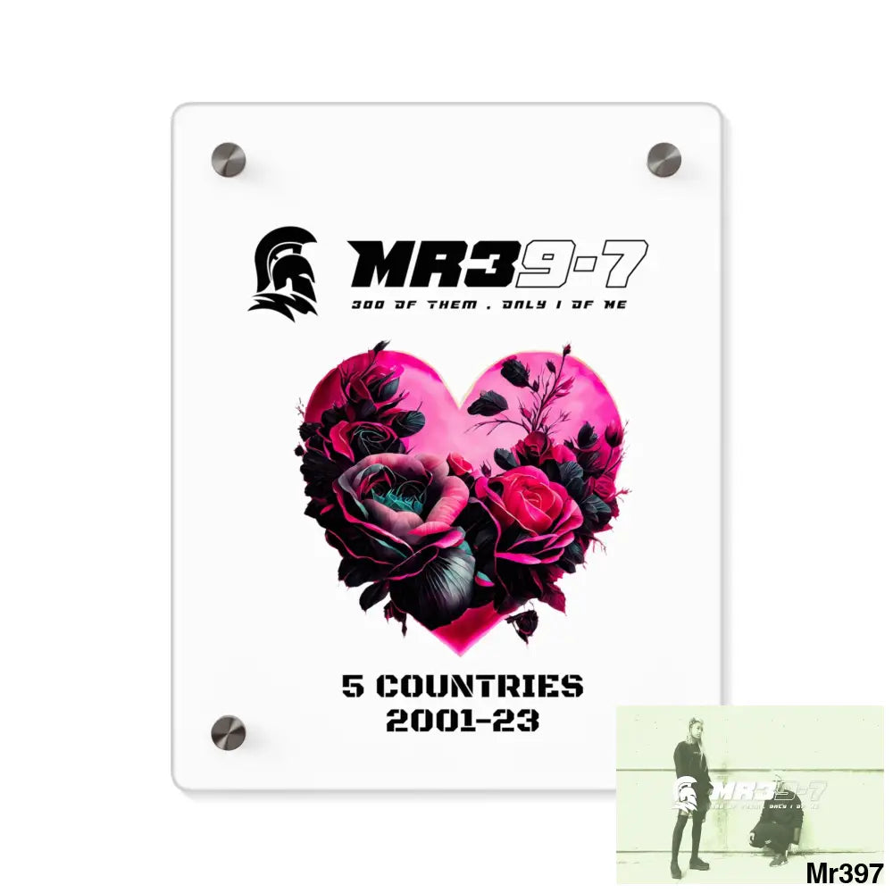 MR39-7 5 Countries 2001-23 Heart made of pink roses with black accents Acrylic Wall Art Panels 8″ x 10″ (Vertical)