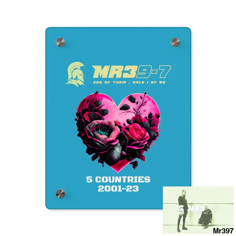 MR39-7 5 Countries 2001-23 Heart made of pink roses with black accents Acrylic Wall Art Panels 8″ x 10″ (Vertical)