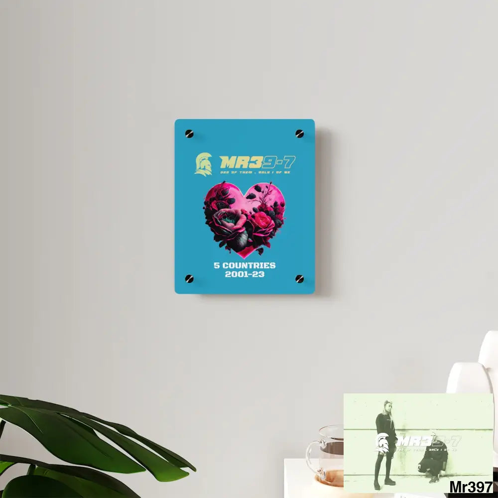 MR39-7 5 Countries 2001-23 Heart made of pink roses with black accents Acrylic Wall Art Panels Home Decor