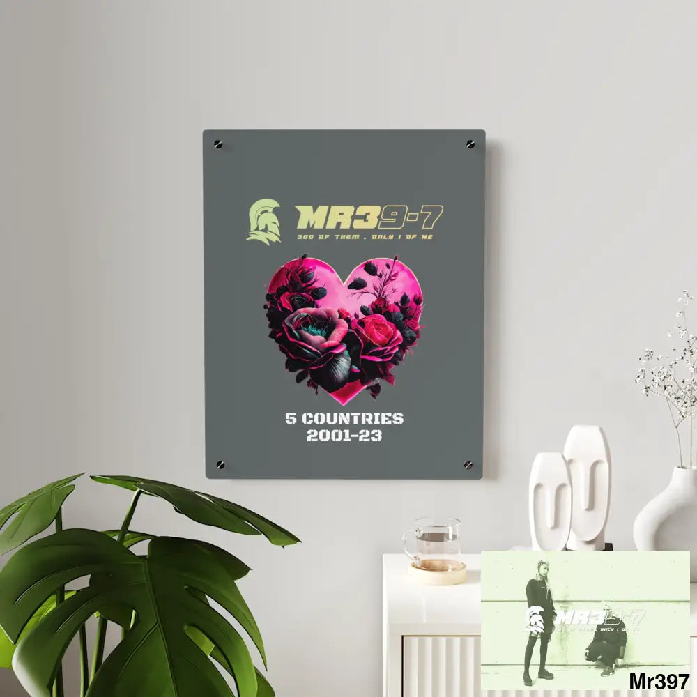 MR39-7 5 Countries 2001-23 Heart made of pink roses with black accents Acrylic Wall Art Panels Home Decor